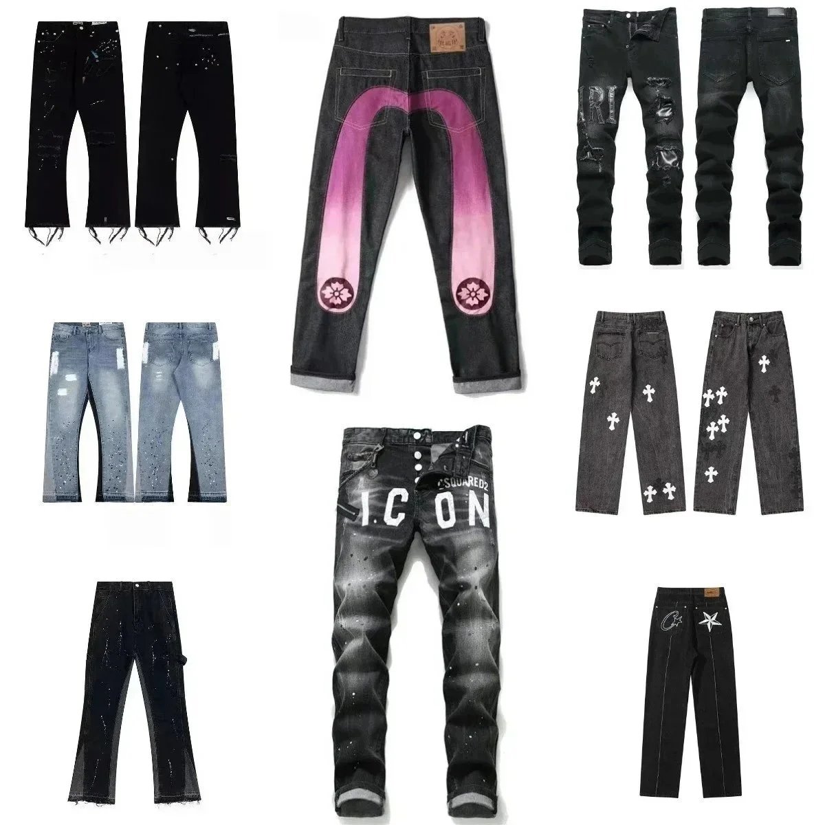 High-quality washed ripped patchwork jeans