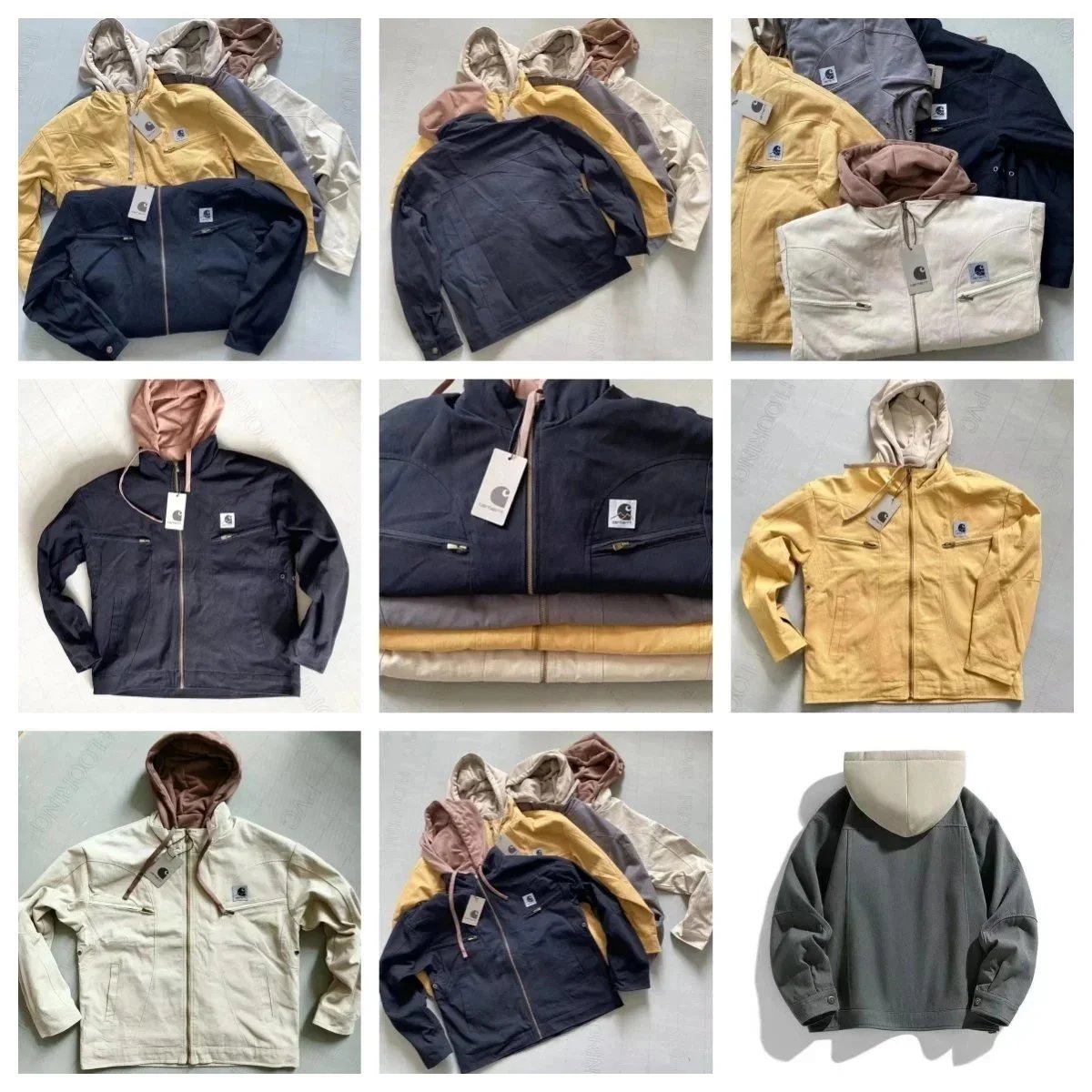 Hooded fake two-piece work jacket
