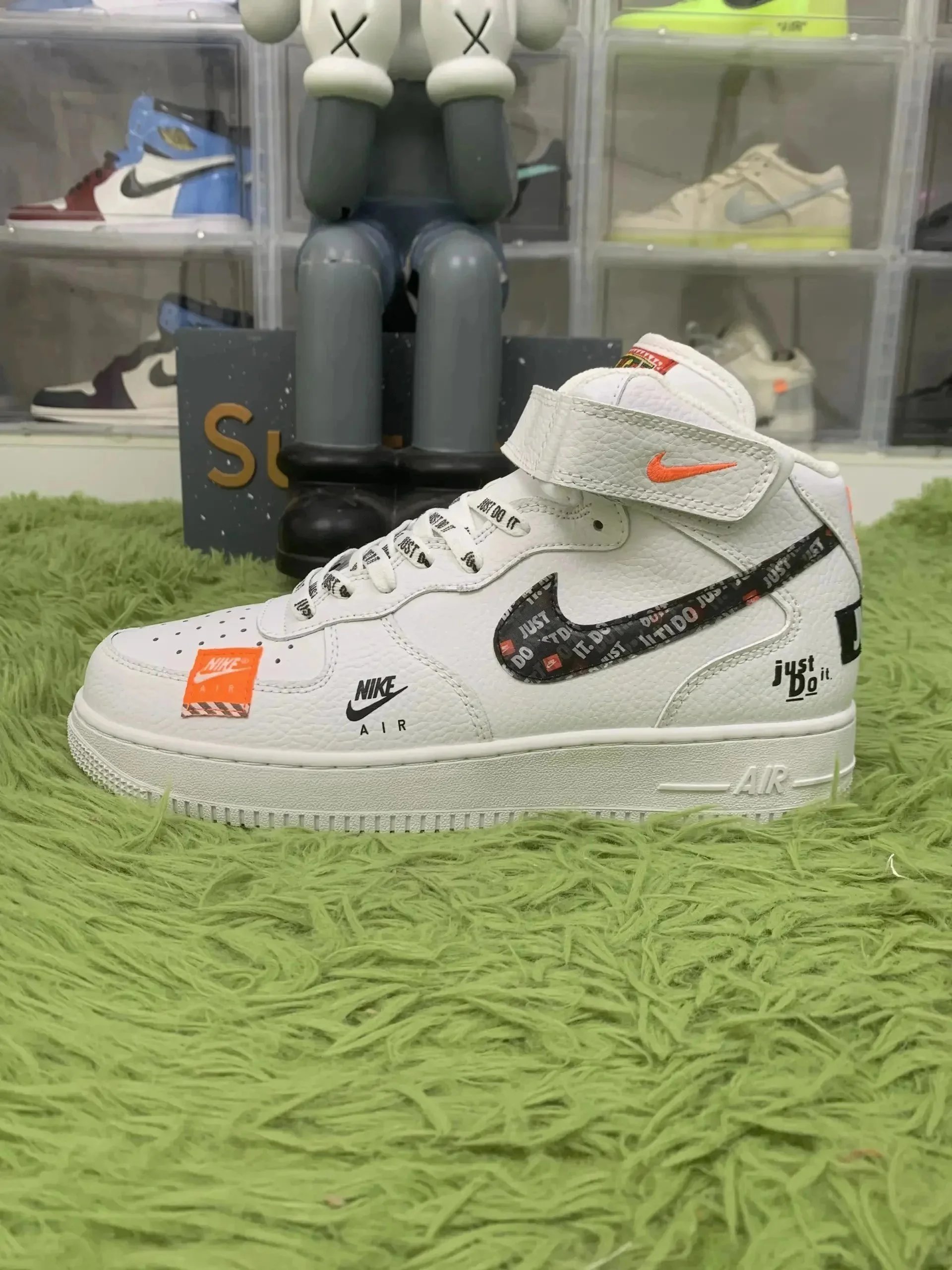 1 Mid “Just Do It” White Black Orange Sneakers