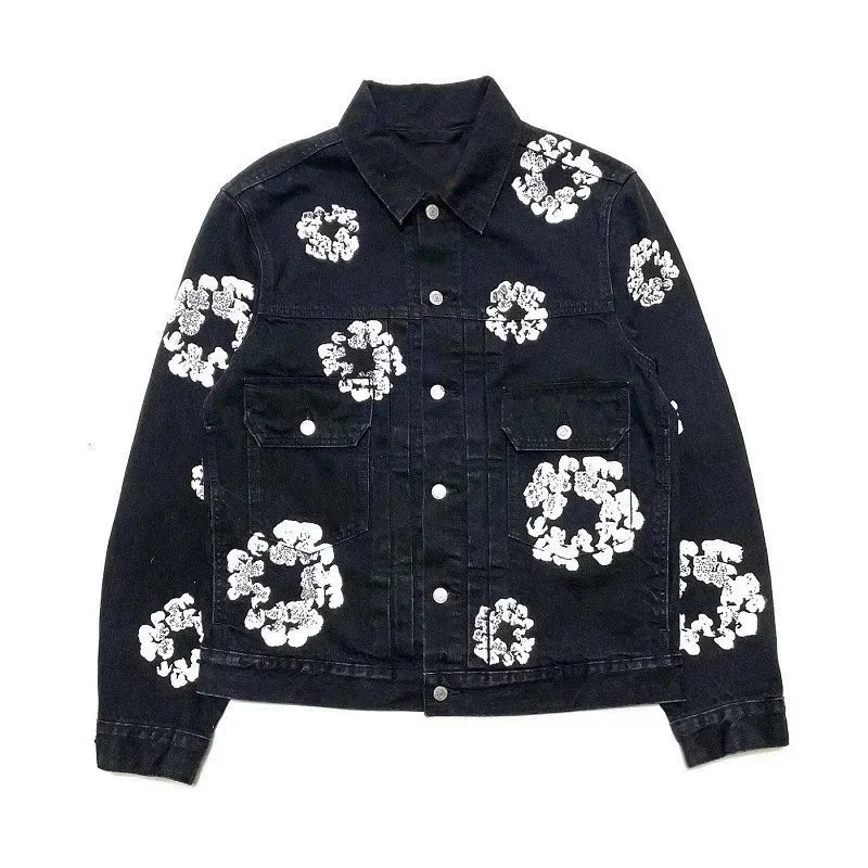Trendy kapok flower patterned denim jacket