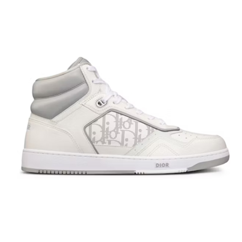 Gray Smooth Calfskin with White Dior Oblique Galaxy Leather