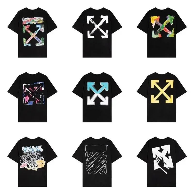 Colored oil painting arrow print round-neck T-shirt