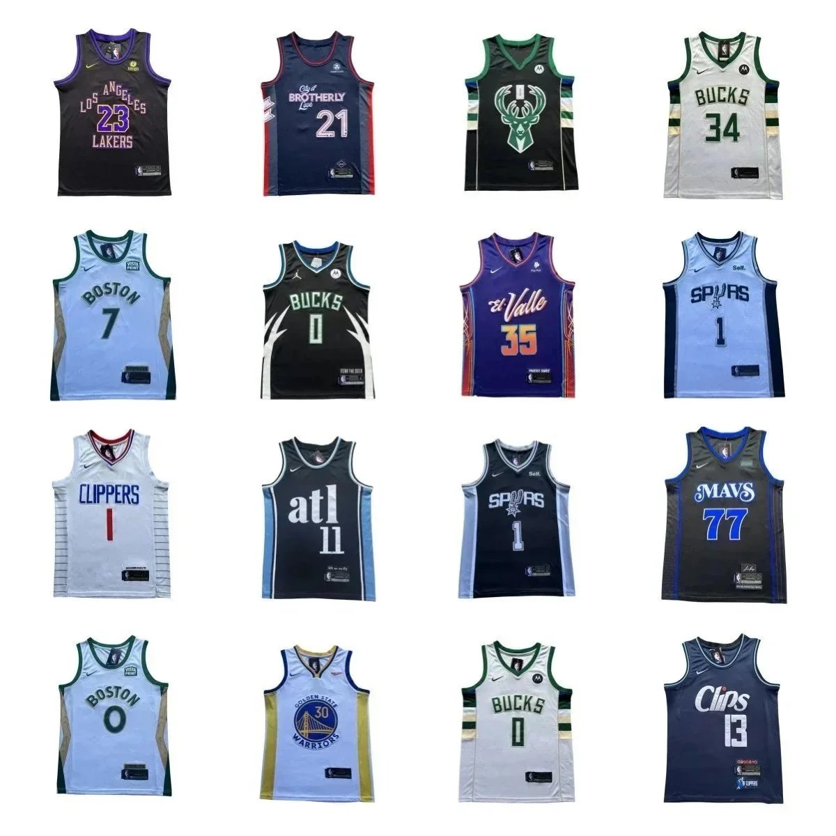 Jerseys and shoes of the Lakers, Bucks, Clippers and SUNS